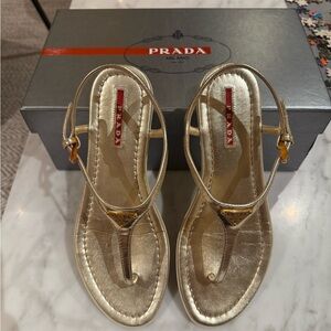 ❌SOLD OUT❌ Prada Gold Sandals with Adjustable Straps and Ankle Buckle